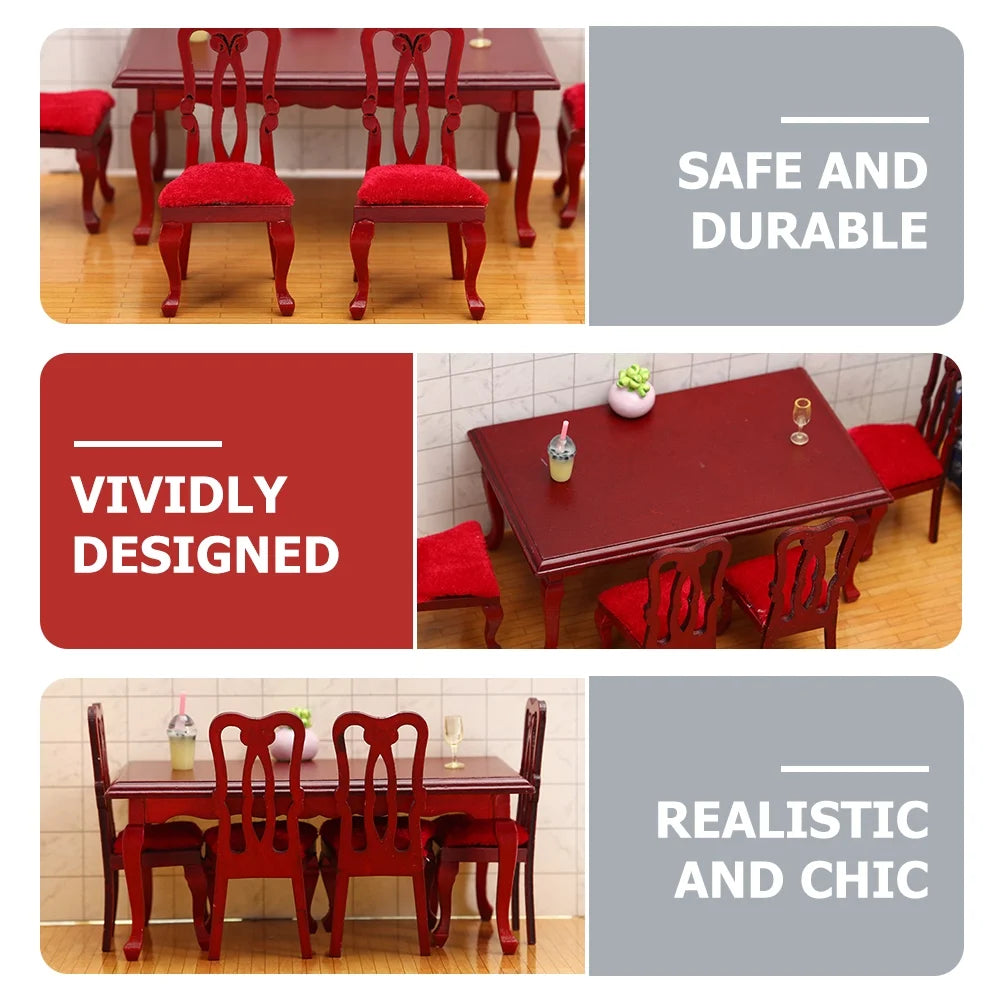 Miniature Wooden Dollhouse Dining Chair Set U659350