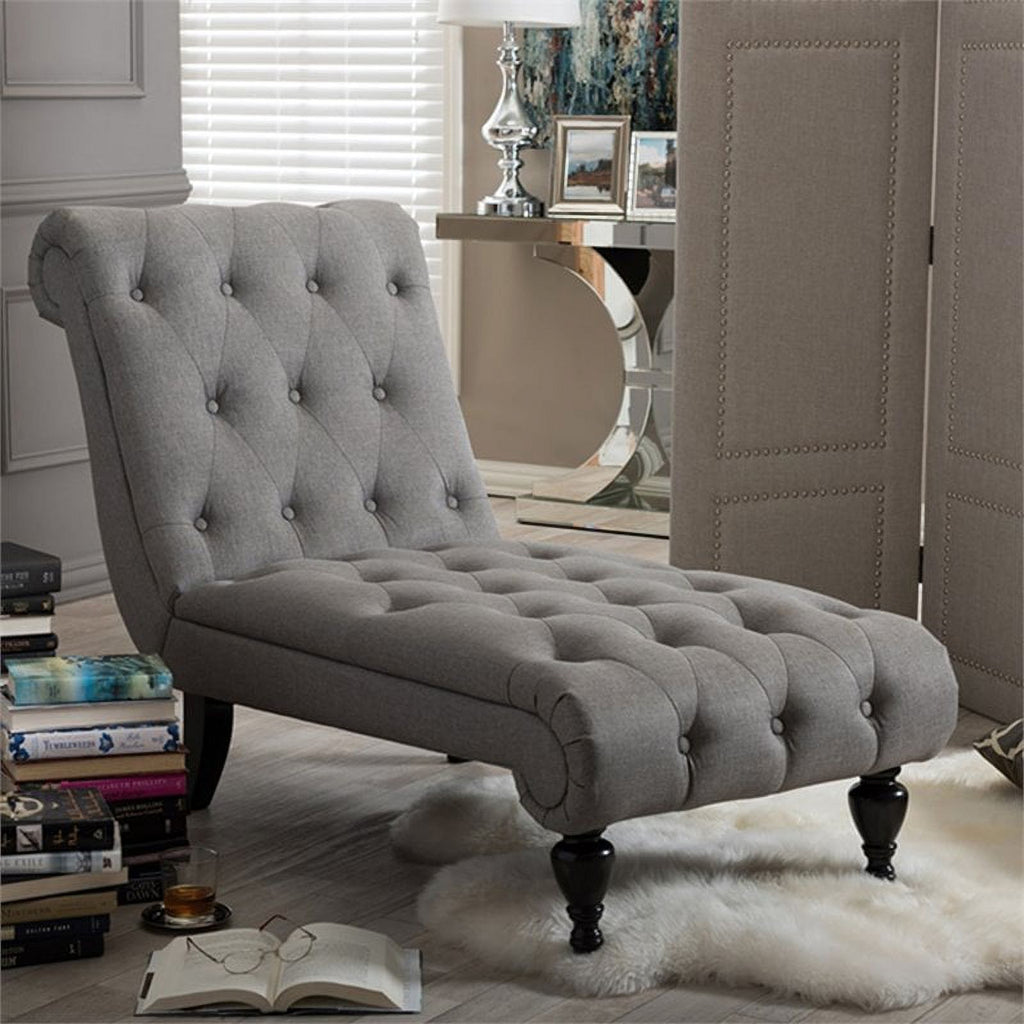 Tufted Chaise Lounge in Gray and Black O435