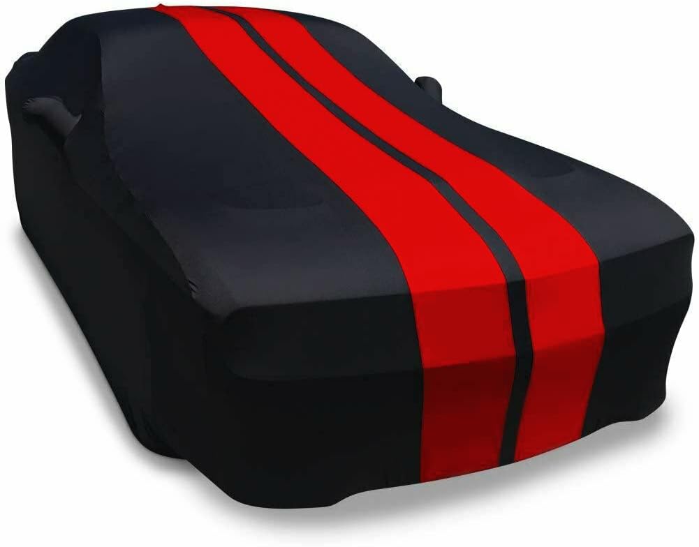 Black with Red Stripes Stretch Satin Car Cover B57349