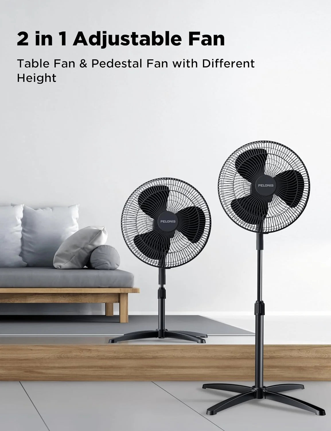 16'' Pedestal Oscillating Fan 2 Packs Black N875744