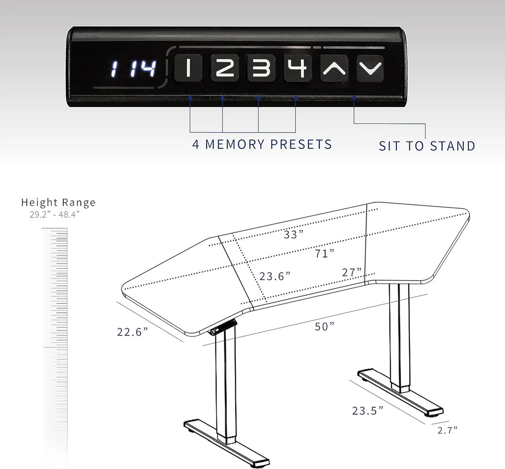 Black Table Top White Frame Electric Height Adjustable Stand Up Desk D84972