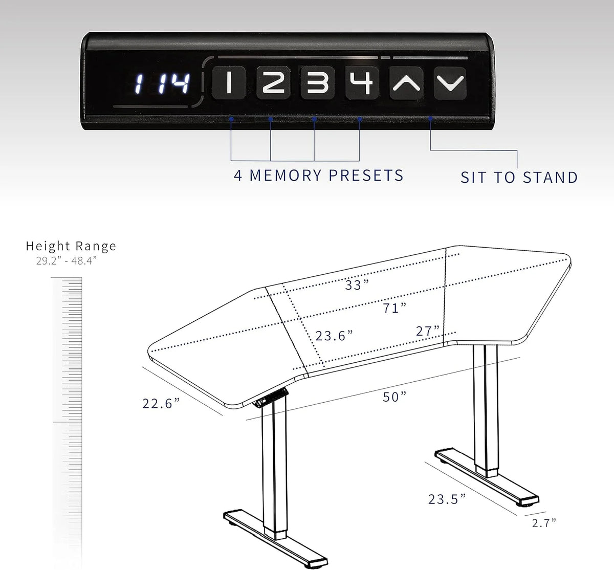 Black Table Top White Frame Electric Height Adjustable Stand Up Desk D84972