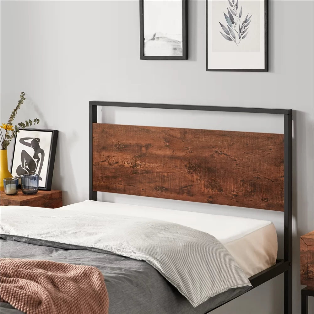 Twin Metal Bed Frame with Wood Headboard & Footboard R7920