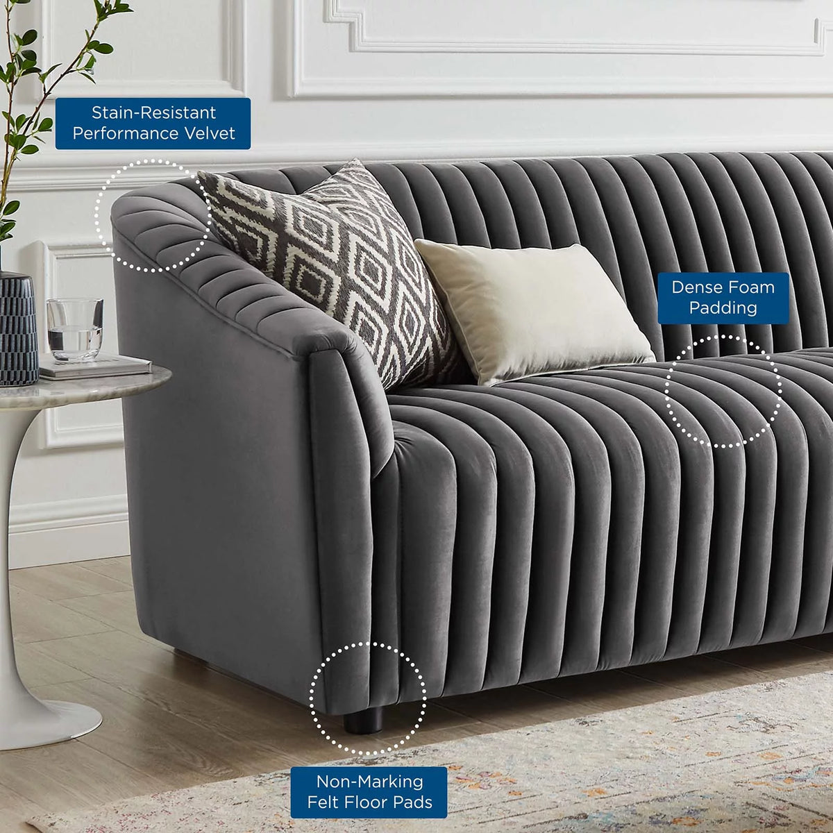 Charcoal Grey Velvet Tufted Sofa M999315