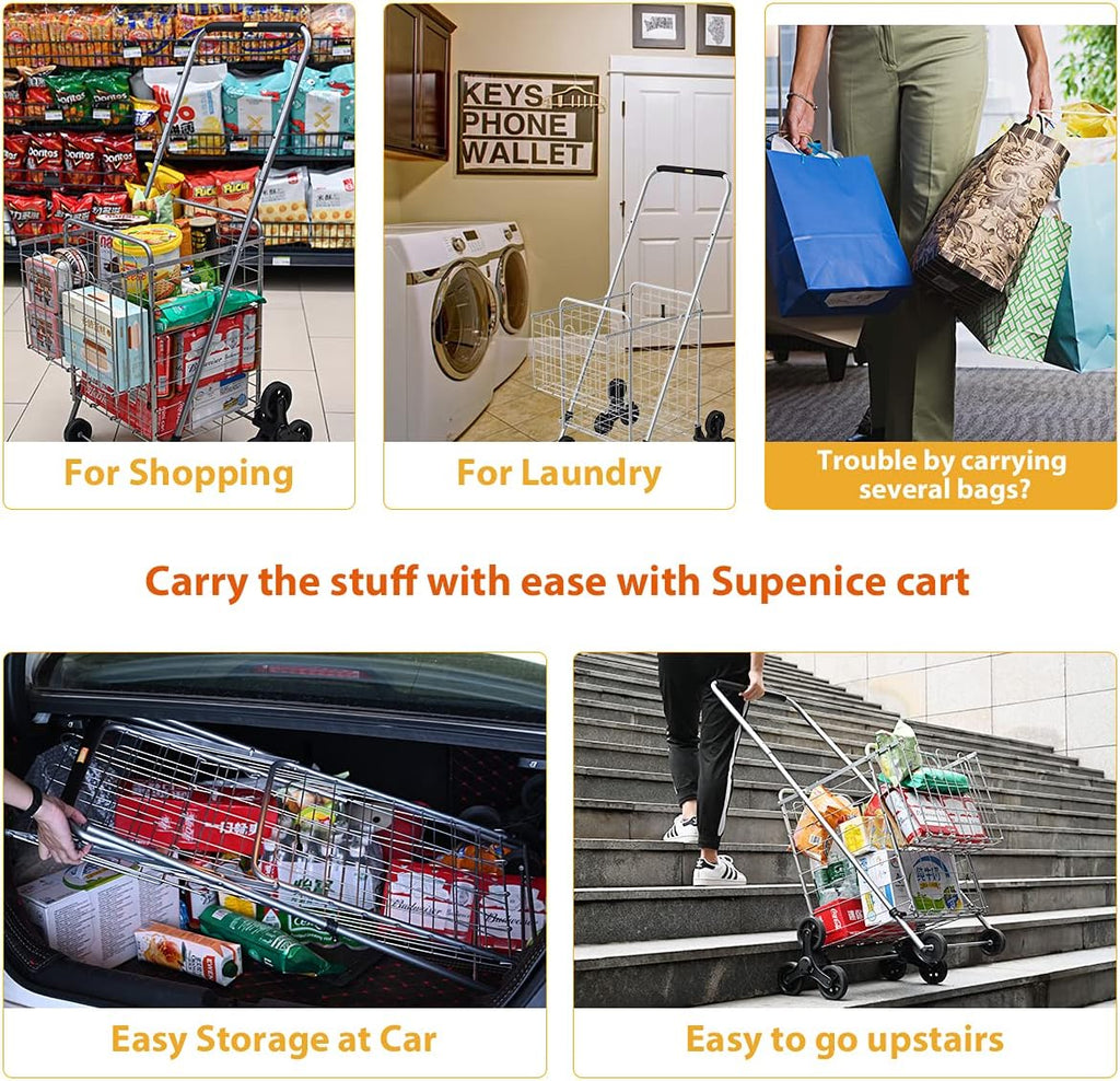 Grocery Shopping Cart with Wheels, 66 LBS Capacity, Collapsible C77499