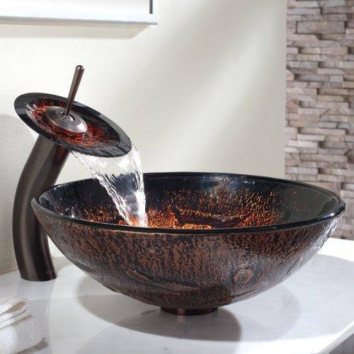 Lava Glass Vessel Sink and Waterfall Faucet Oil Rubbed Bronze Y74582