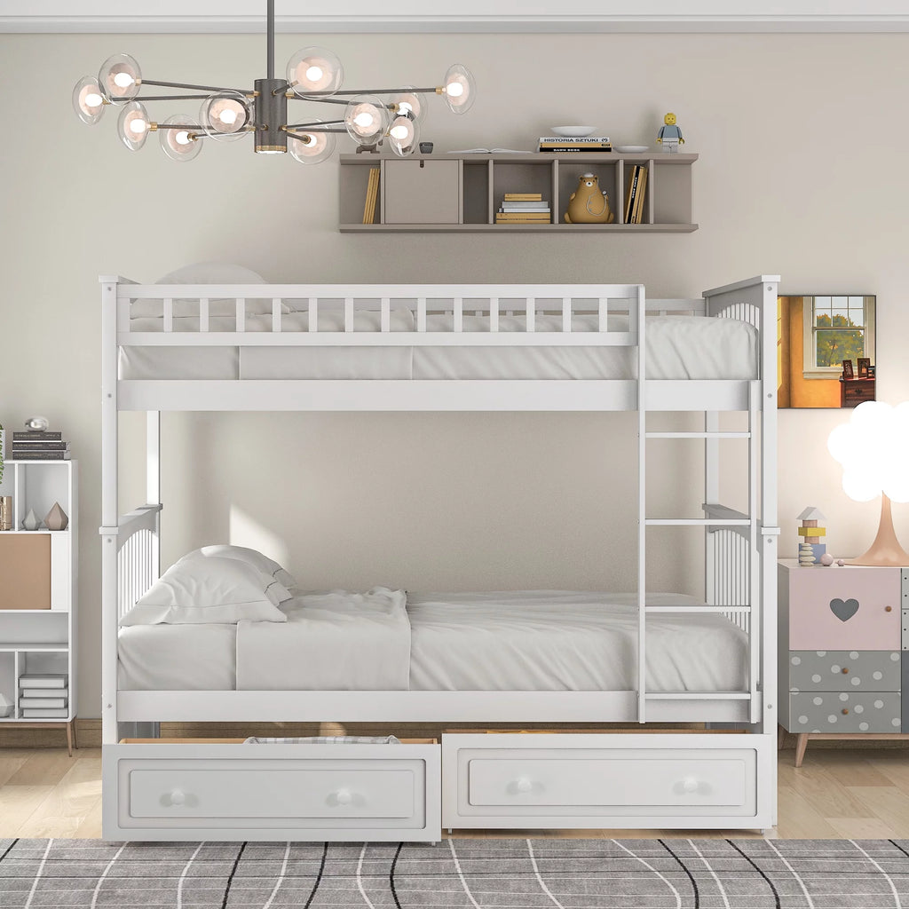 Pine Wood Full-Over-Full Bunk Bed with Storage I703522