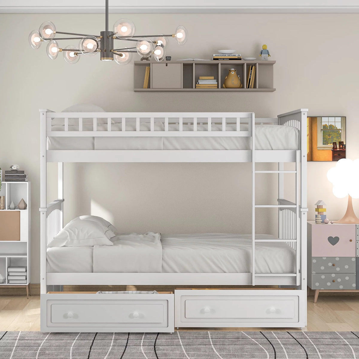 Pine Wood Full-Over-Full Bunk Bed with Storage I703522