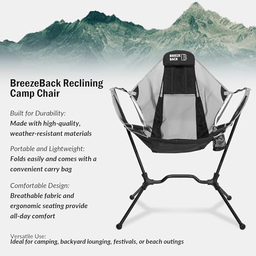 Lightweight Foldable Reclining Rocking Camping Chair with Cup Holder and Carry Bag P497