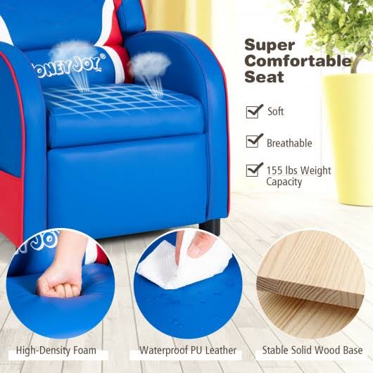 Blue Leather Recliner Chair with Side Pockets I244558