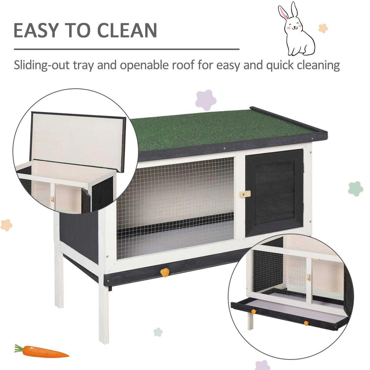 Wooden Rabbit Hutch with Pull-Out Tray P3724