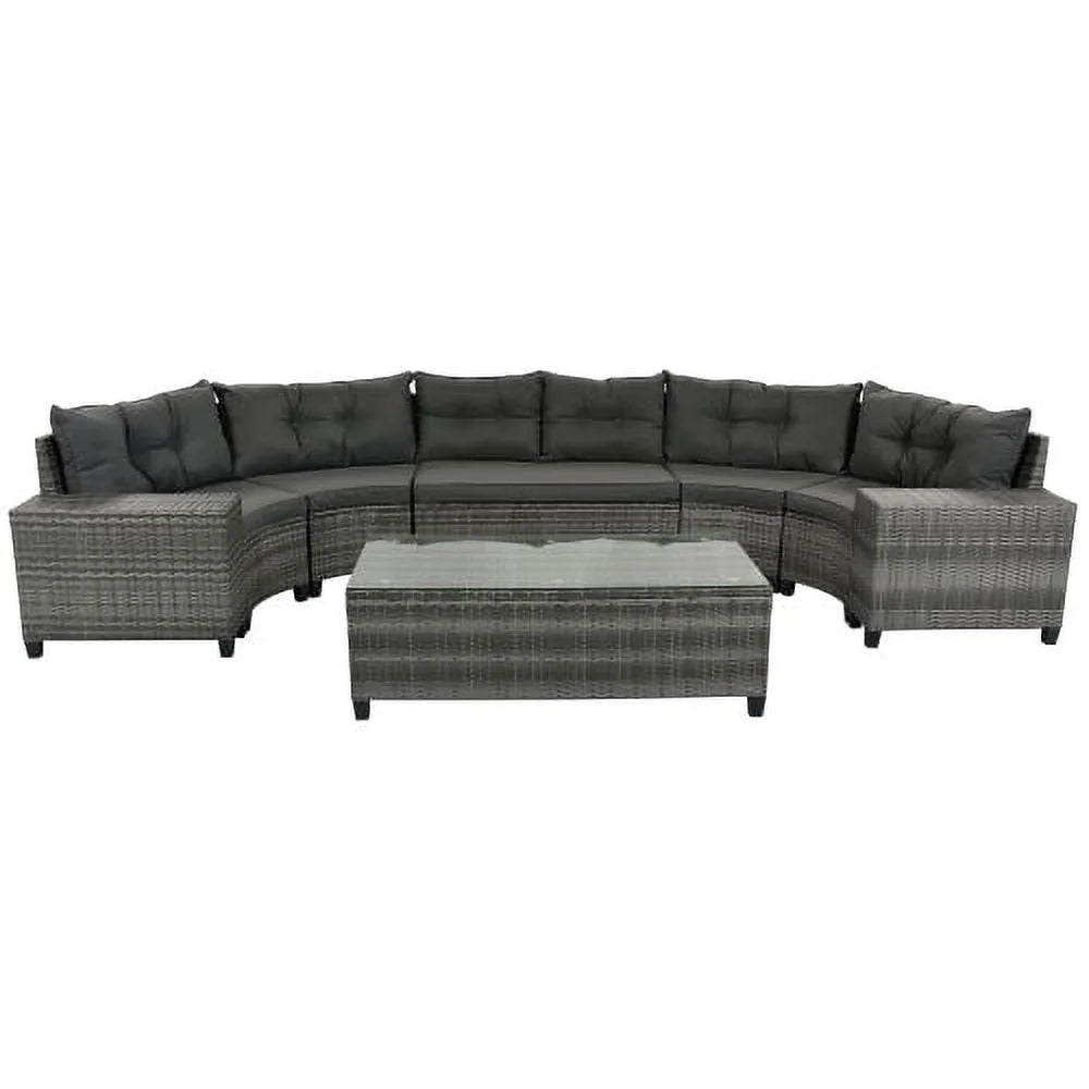 8 Pieces Outdoor Wicker Round Sofa Set with Coffee Table K136