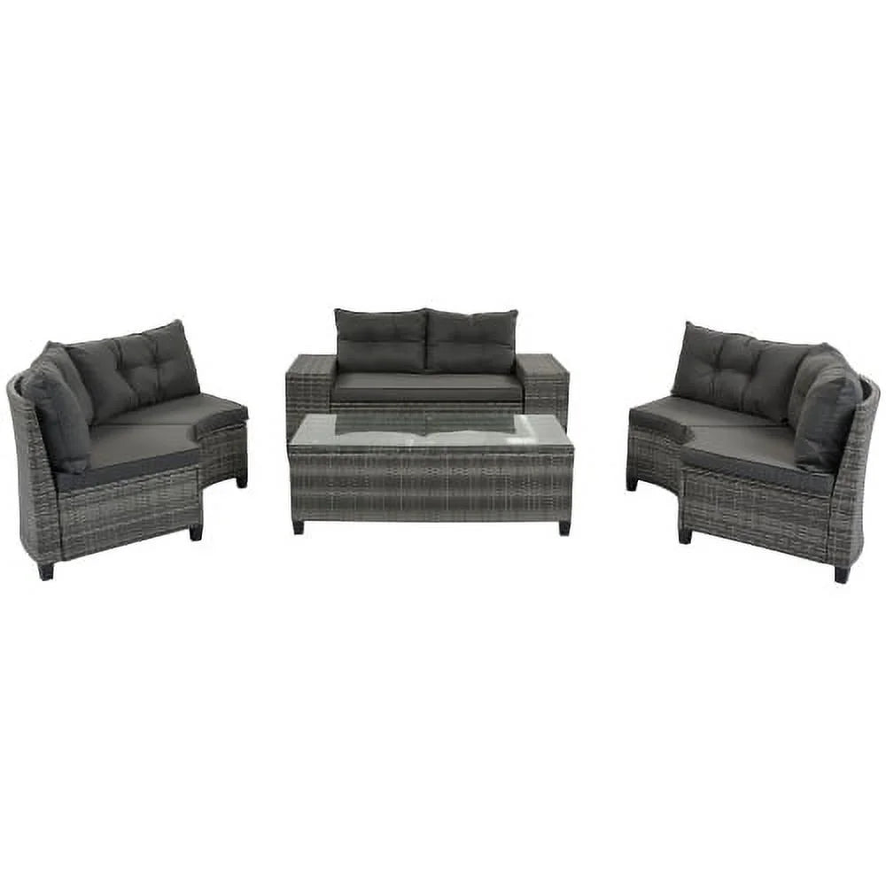 8 Pieces Outdoor Wicker Round Sofa Set with Coffee Table K136