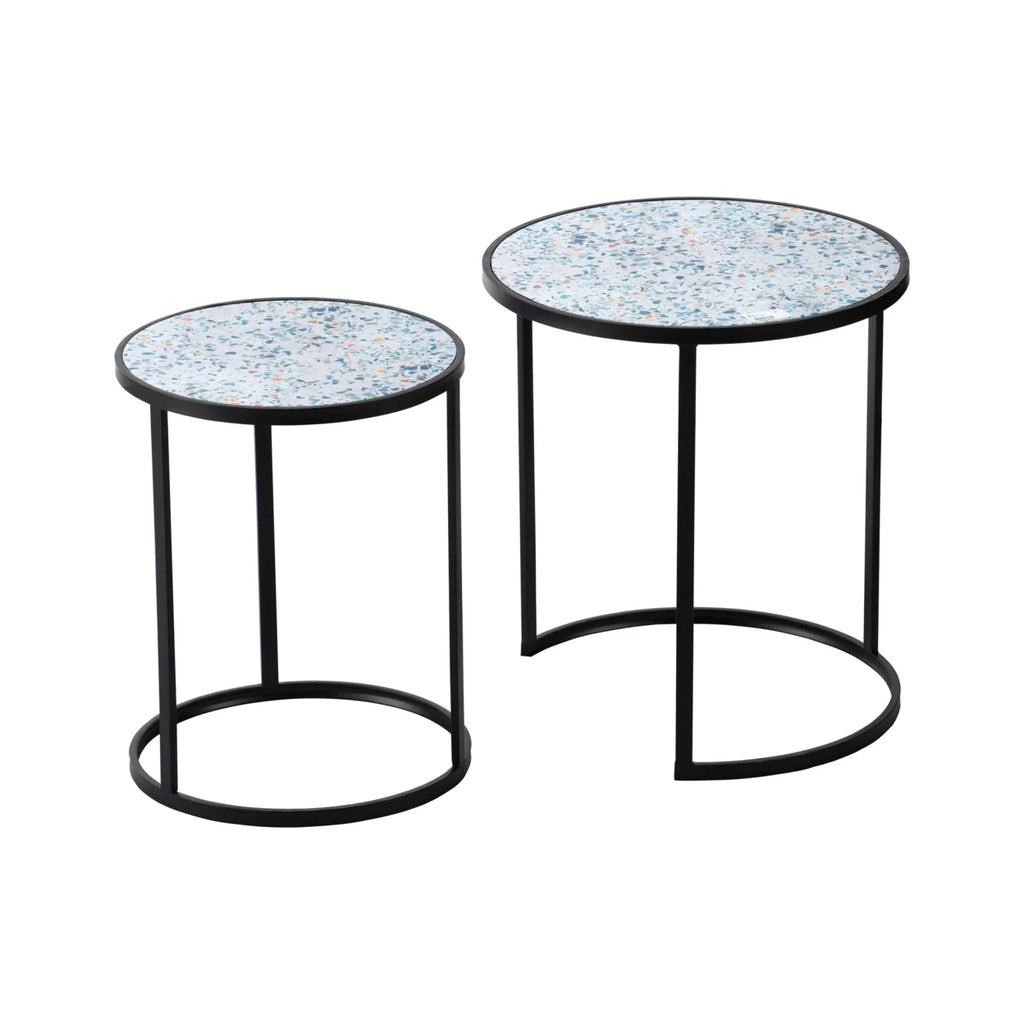 Round Wood Terrazzo Nesting Tables Set of 2 E446538
