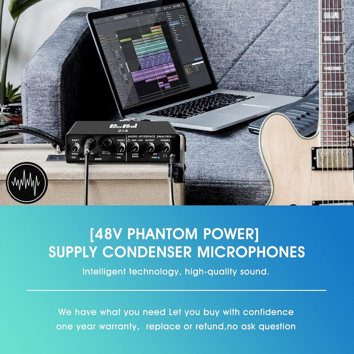 2-in 4-out USB Audio Interface with XLR Mic Amplifier, 48V Phantom Power, Pack of 2 R54375