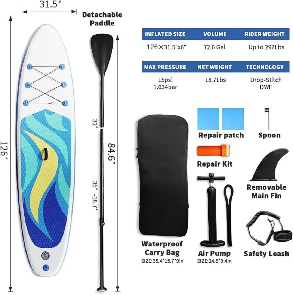 10'6 Inflatable Non-slip Stand Up Paddle Board Set with Accessories Z928698