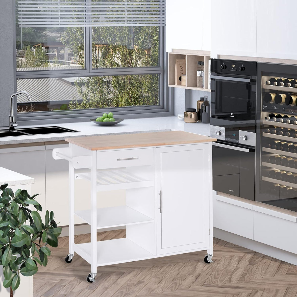 White 4-Tier Rolling Kitchen Cart with Drawer P870