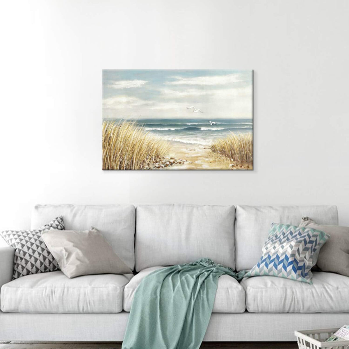 Abstract Beach Painting Wall Art Seashore Artwork Hand Painted Coastal Picture on Canvas K9040