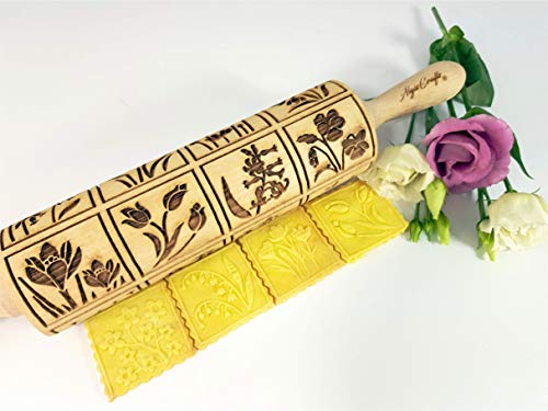 Embossing Rolling Pin with 16 Different Flowers S898128
