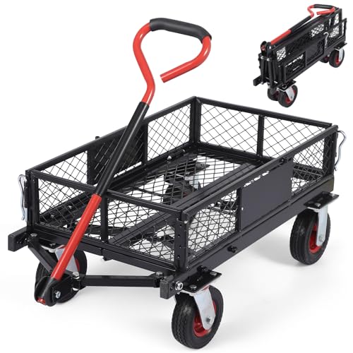Steel Garden Dump Cart with Removable Mesh Sides and 10-Inch Wheels S941583
