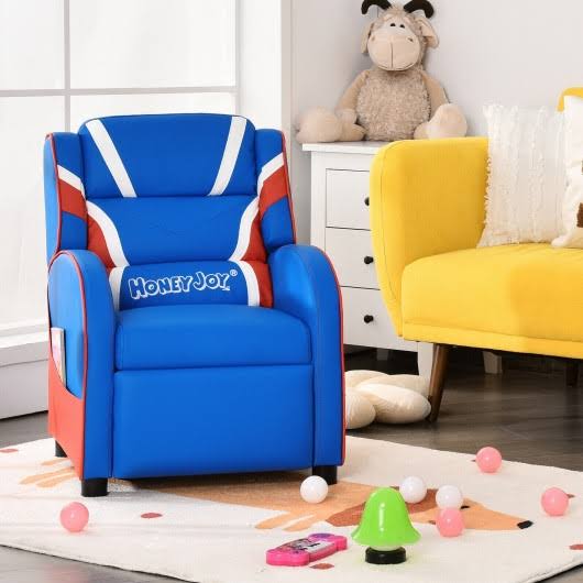 Blue Leather Recliner Chair with Side Pockets I244558
