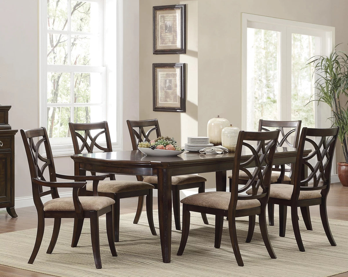 Cherry Finish 7pc Wood Dining Set with Extension Leaves I5168