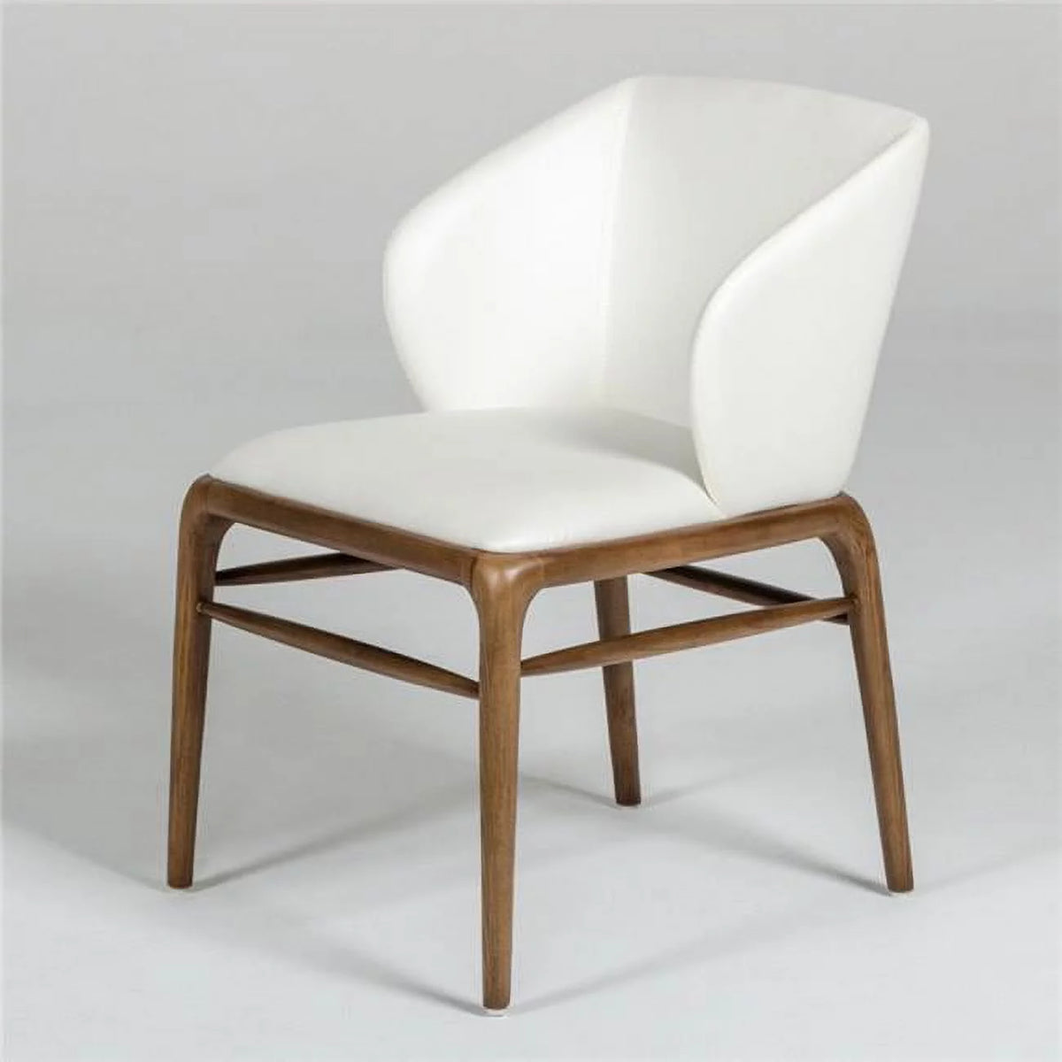 White and Brown Leatherette Upholstered Chair with Wooden Legs S546812