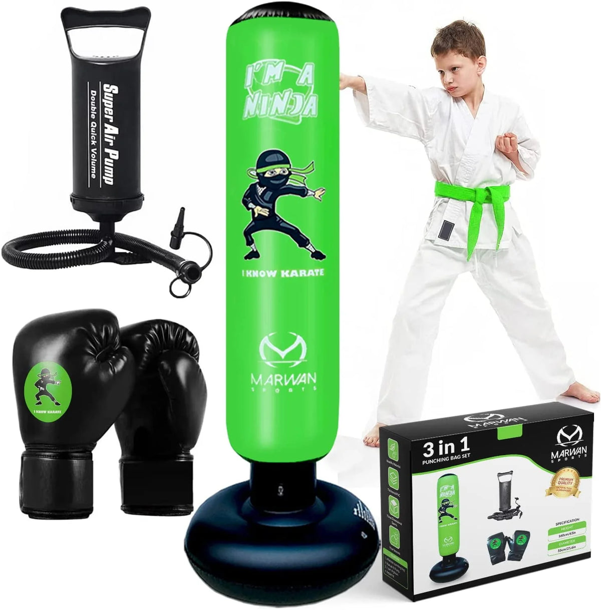 Free Standing Inflatable Kids Punching Bag Set with Air Pump & Boxing Gloves X986