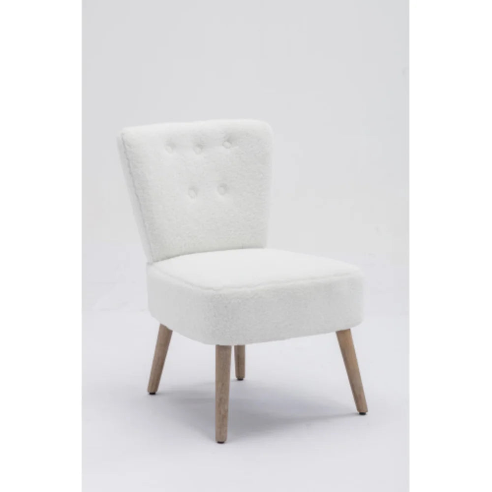 White Teddy Fabric Slipper Chair with Wooden Legs X32866