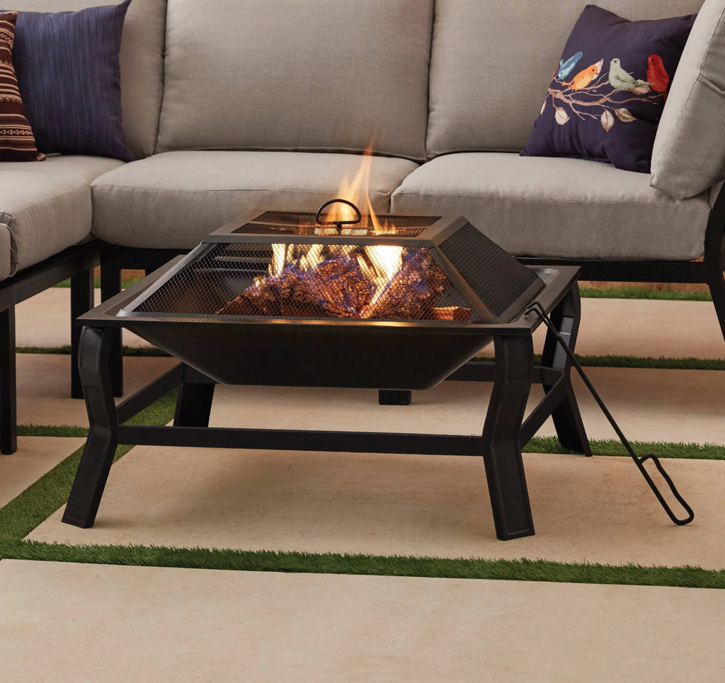 Square Wood Burning Fire Pit with Mesh Screen Z706