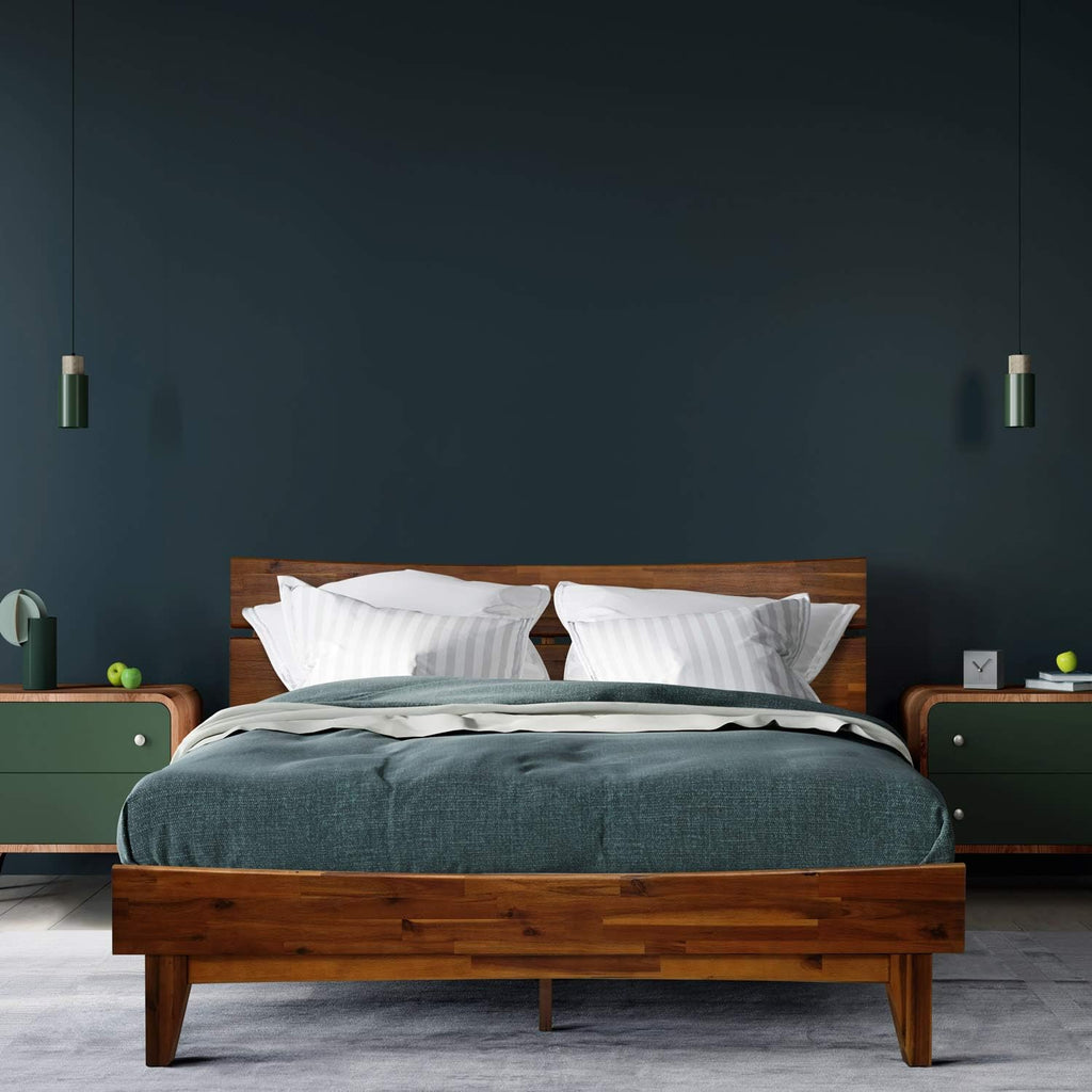 Queen Caramel Wood Platform Bed Frame with Headboard U41345