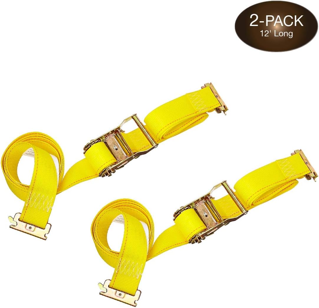 20 E-Track Ratcheting Straps, 2 x 12 Heavy Duty Yellow Polyester Tie-Down Straps C3453