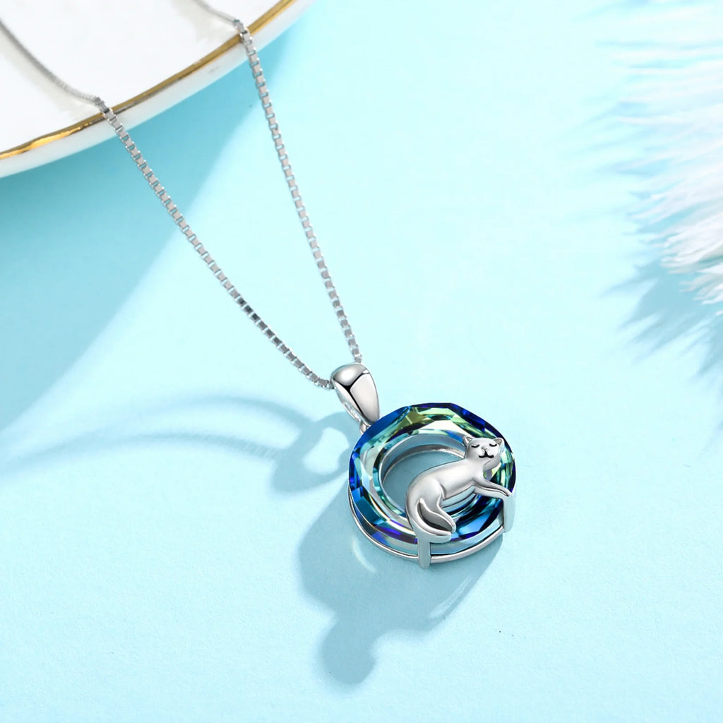 Cat Crystal Pendant Necklace 925 Sterling Silver F633135