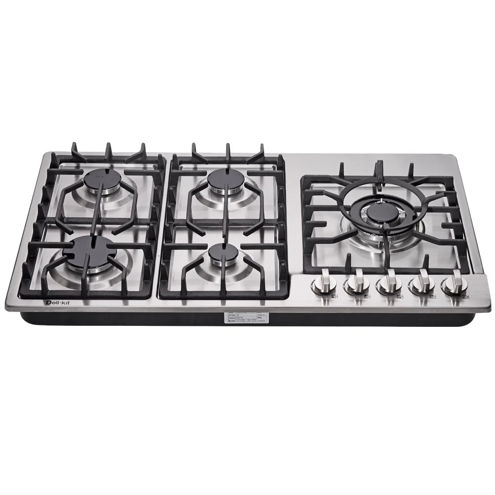 34 Inch Gas Cooktop 5 Burners Stainless Steel Drop-In Gas Stovetop E8984