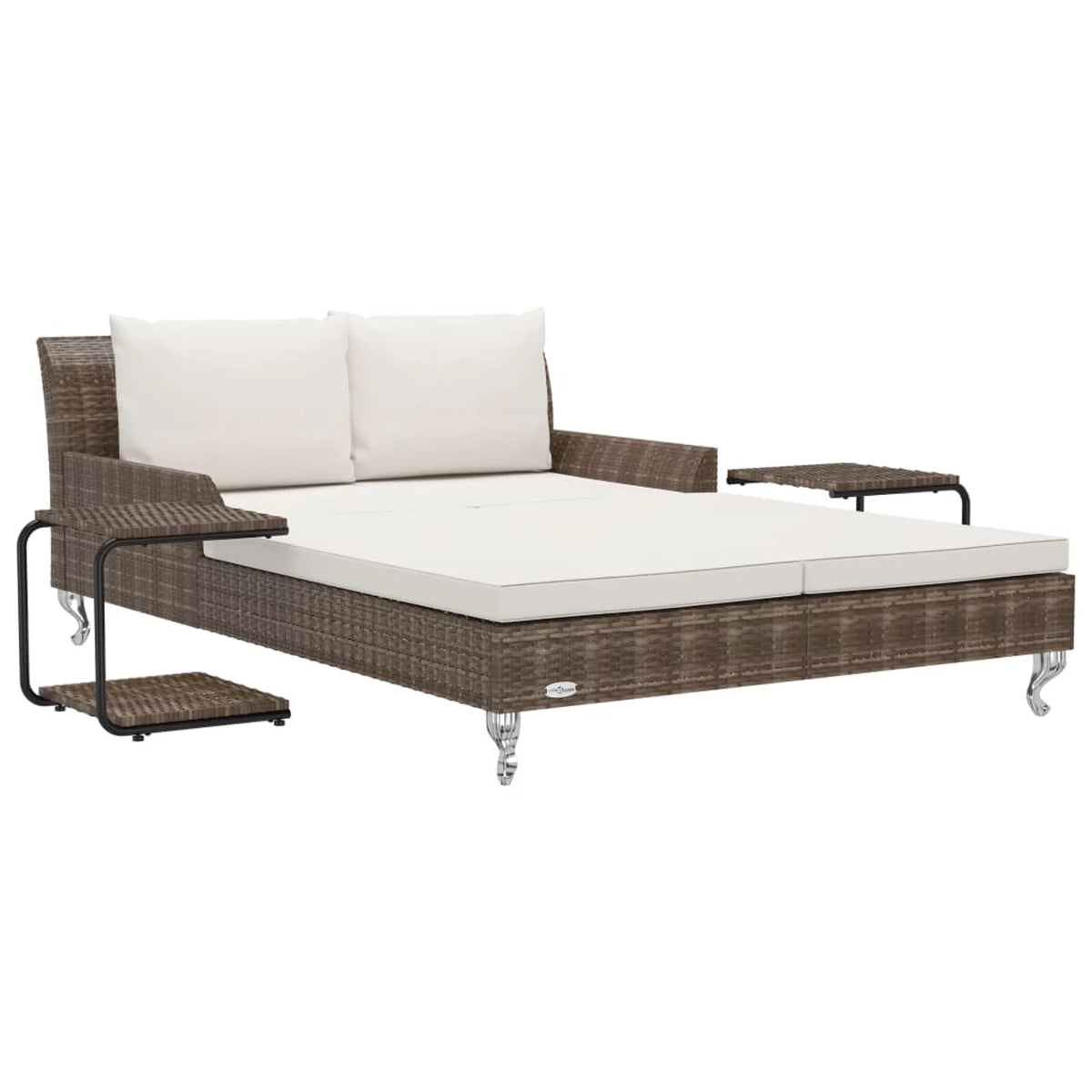 Brown Poly Rattan 2-Person Patio Sun Bed with Cushions N90934