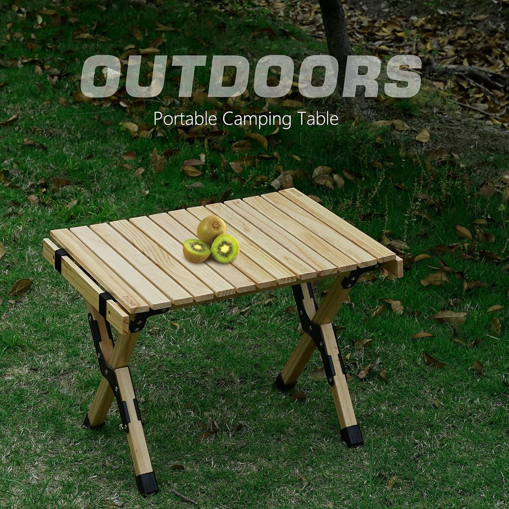 2ft Low Height Portable Folding Wooden Camping Table with Carry Bag W30820