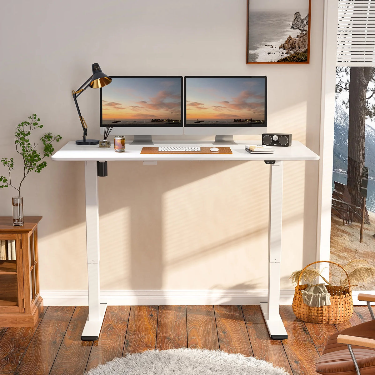 White Electric Height Adjustable Desk L24375