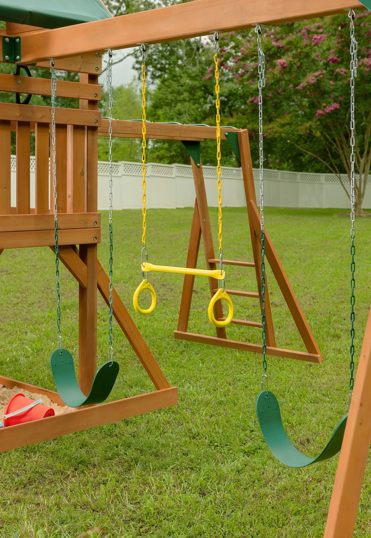 Wooden Swing Sets with Tarp Roof & Green Slide K74848