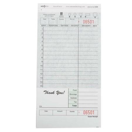 Carbon Backed Guest Check Board - 2 Part Green, 15 Line, 4.20 x 8.25 inch - 2500 per CASE H71867