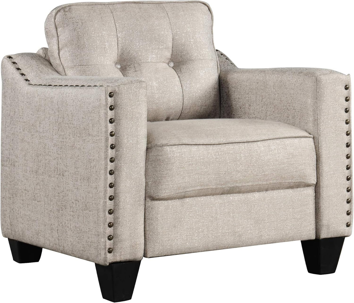 Beige Linen Fabric Sofa and Loveseat Set T377308
