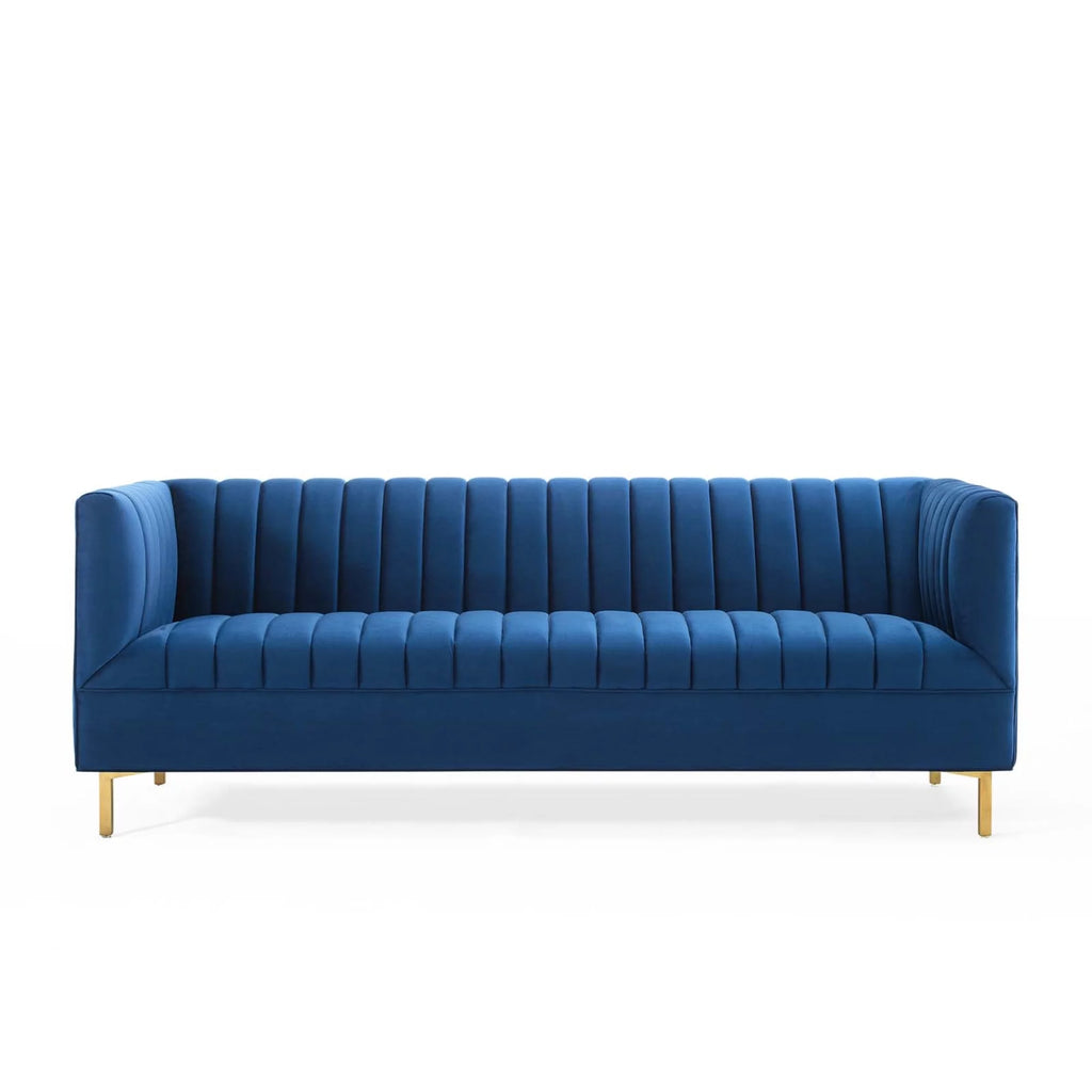 Navy Gold Velvet Sofa F7007