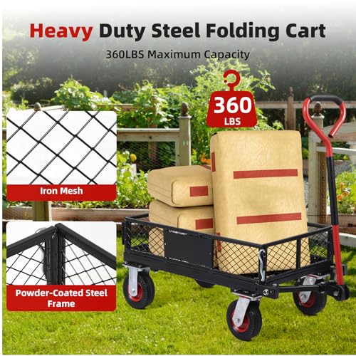 Steel Garden Dump Cart with Removable Mesh Sides and 10-Inch Wheels S941583