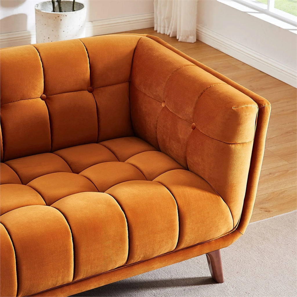 Orange Velvet Upholstered Sofa I793