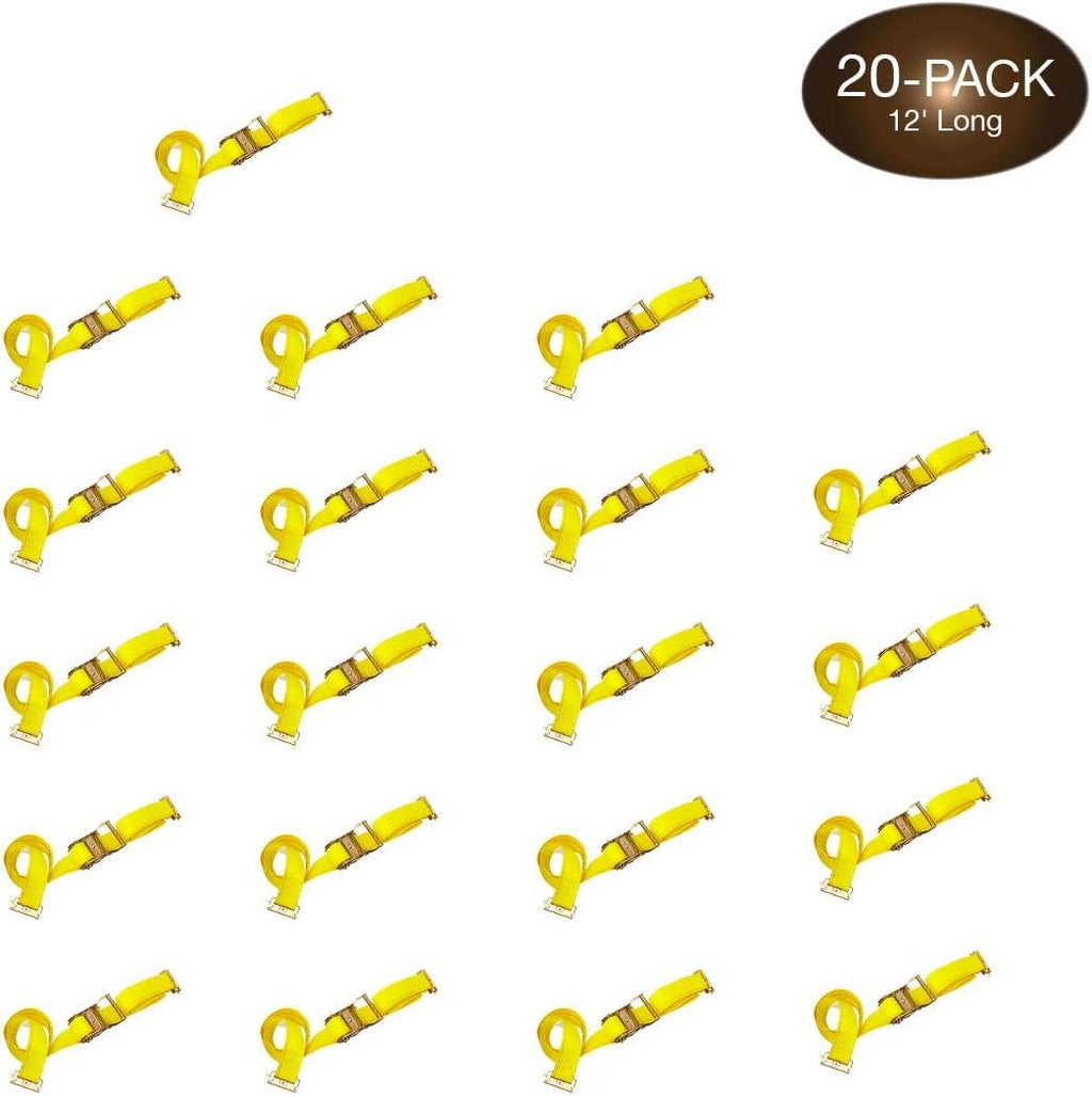 20 E-Track Ratcheting Straps, 2 x 12 Heavy Duty Yellow Polyester Tie-Down Straps C3453