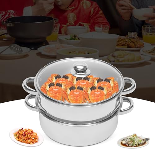 5-Tier Stainless Steel Steamer Set with Vented Glass Lid Y33846