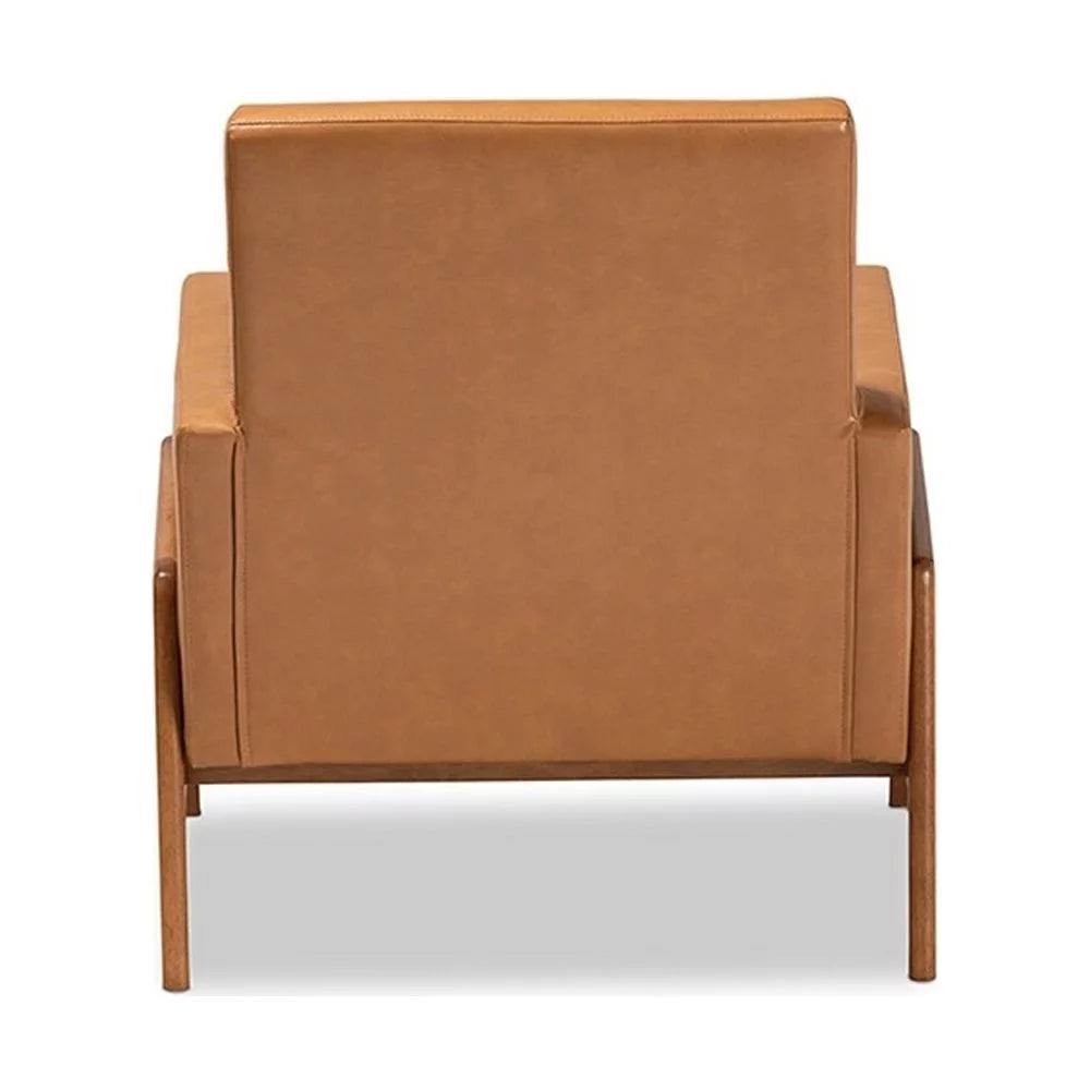 Tan Faux Leather Upholstered Wood Lounge Chair N471