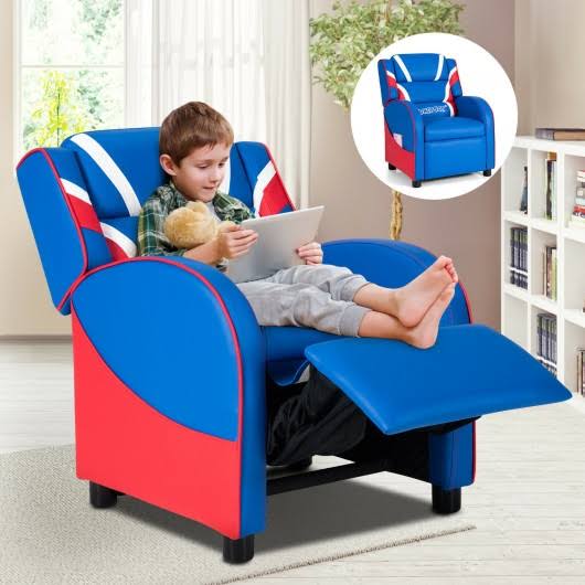 Blue Leather Recliner Chair with Side Pockets I244558