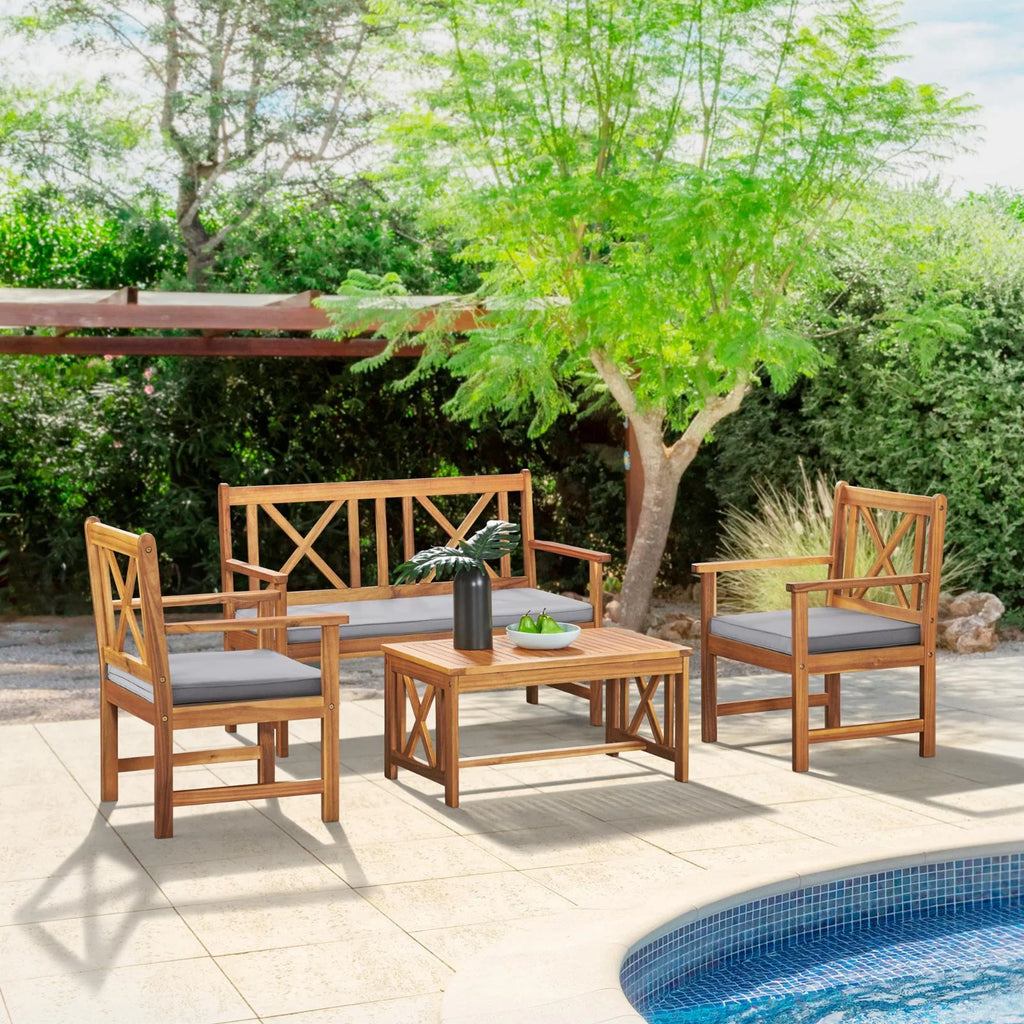 Acacia Wood 4-Piece Outdoor Conversation Set Q385931