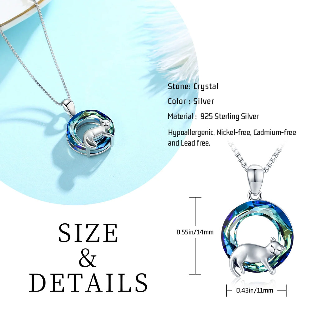 Cat Crystal Pendant Necklace 925 Sterling Silver F633135
