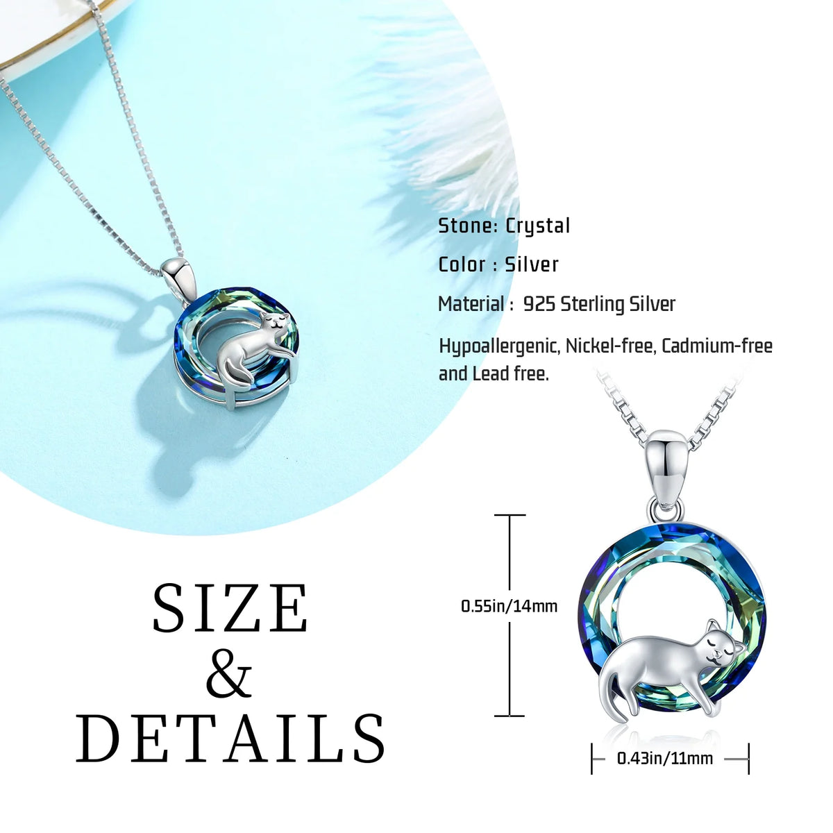 Cat Crystal Pendant Necklace 925 Sterling Silver F633135